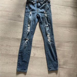 Trendy Blue Distressed Skinny Jeans